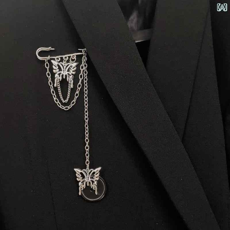 ピン メンズ チェーン ブレザー アクセサリー バタフライ ブローチ レディース ユニセックス ウエスト バックル ペンダント 個性 ネクタイ シンプル 小さめ...