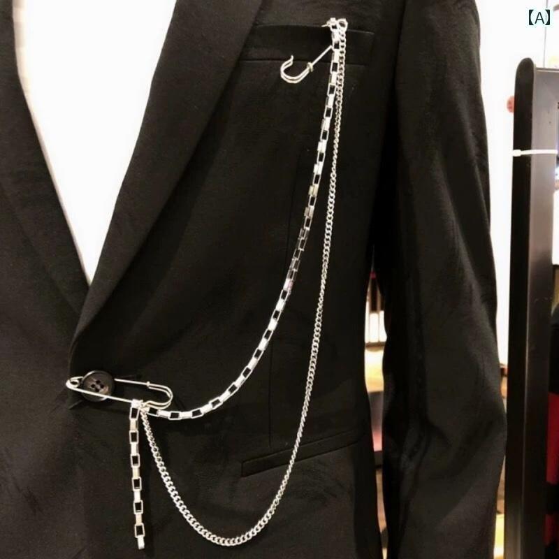 ピン メンズ チェーン シンプル ブローチ ストリート アクセサリー レディース ユニセックス ジャケット ズボン おしゃれ カジュアル ロング 揺れる フォー...