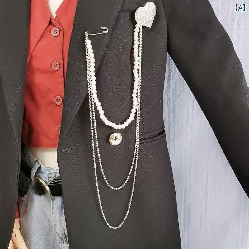 ピン メンズ チェーン パンク ピアス ペンダント パール ブローチ レディース ユニセックス ロング ラインストーン キラキラ ハート アクセサリー パーティ...