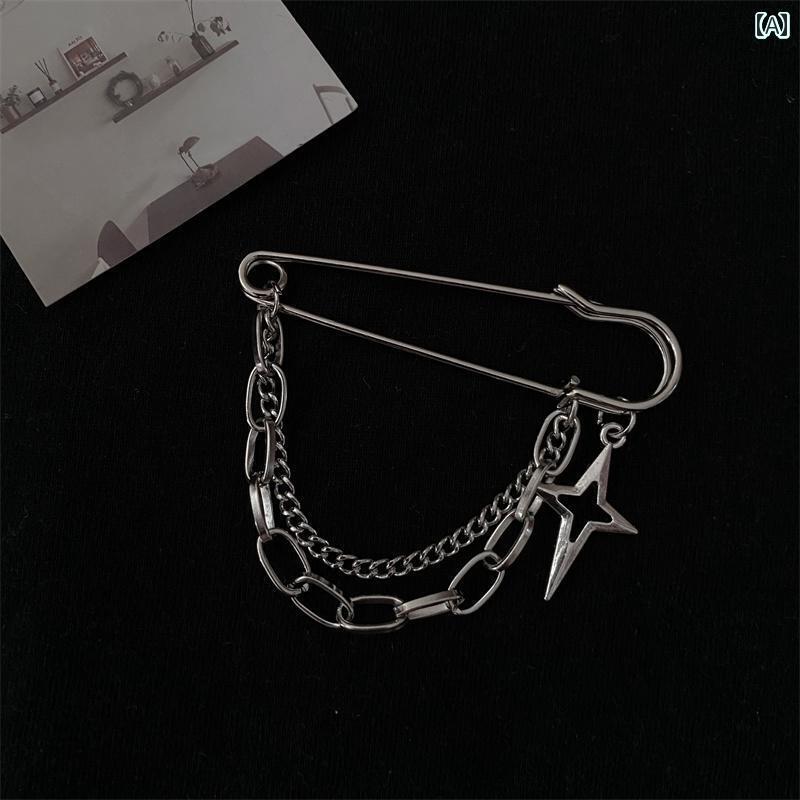 ピン メンズ チェーン 韓国 個性 ファッション レディース ユニセックス クロス ヒップホップ ジャケット ブローチ おしゃれ 小さめ カジュアル パーティー...