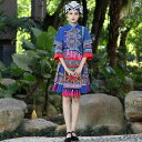 中国 民族衣装 春秋 ミャオ族 大人 レディース 大きめサイズ 七分袖 スタンドカラー トップス プリーツスカート 膝上丈 エスニック ステージコスチューム ダ...