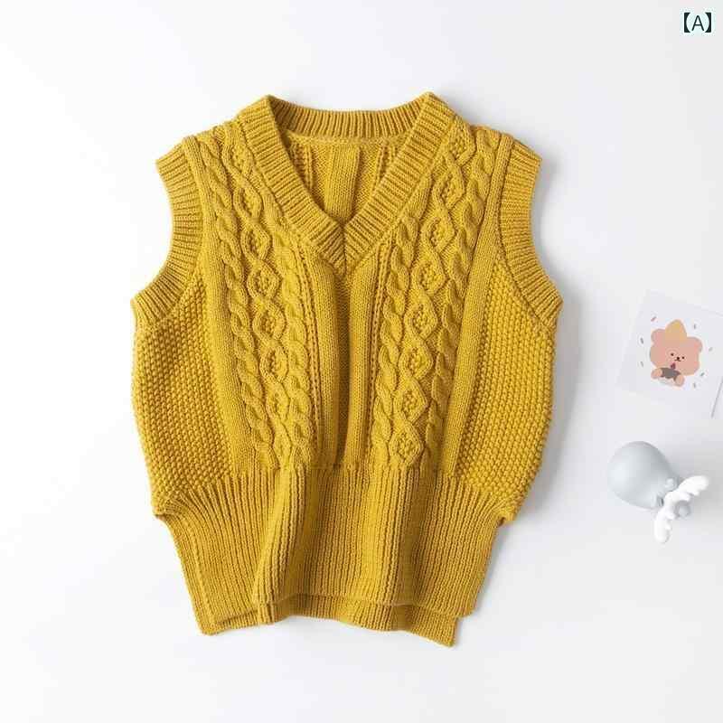 ニットベスト キッズ 女の子 男の子 春秋 セーター 大きめサイズ トップス 綿 Vネック ゆったり 暖かい..