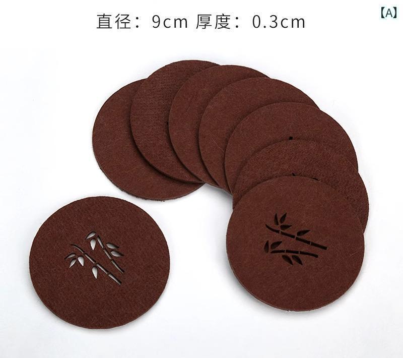 コースター おしゃれ キッチン 雑貨 インテリア フェルト 生地 断熱 マット 茶道 吸収性 滑りにくい 円形 シンプル 竹 雲 カーキ 緑