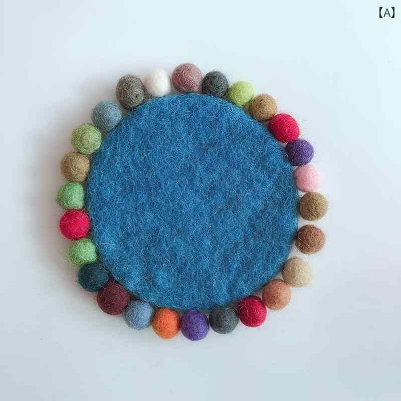 コースター おしゃれ キッチン 雑貨 インテリア ウール フェルト 生地 滑りにくい 断熱 ダイニング テーブル 丸型 ポップ グラス コップ 青 ピンク 緑