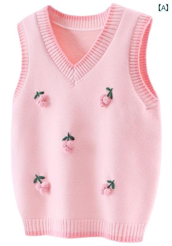 ニットベスト キッズ 女の子 秋冬 春 子供 トップス Vネック プルオーバー ノースリーブ 厚手 裏起毛 ..