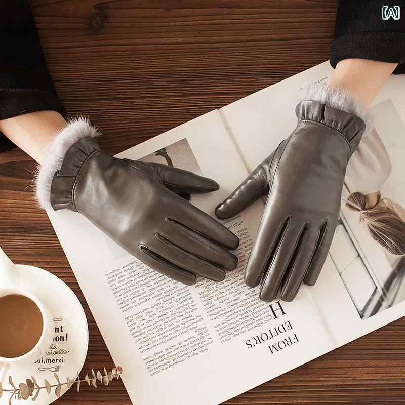 手袋 レディース 革 ヤギ レザー グローブ ファースマホ タッチパネル 厚手 暖かい 冬 車 バイク 自転..