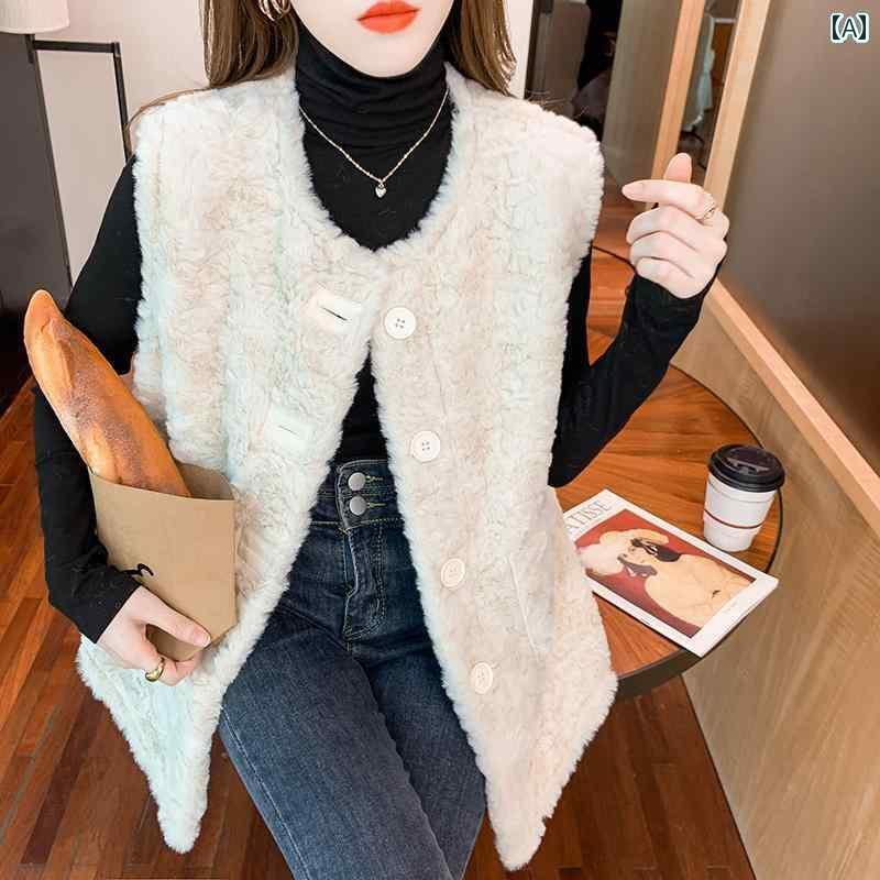 ボアベスト レディース おしゃれ ぬいぐるみ 秋冬 ファー フリース ポケット シングルブレスト ボタン ..