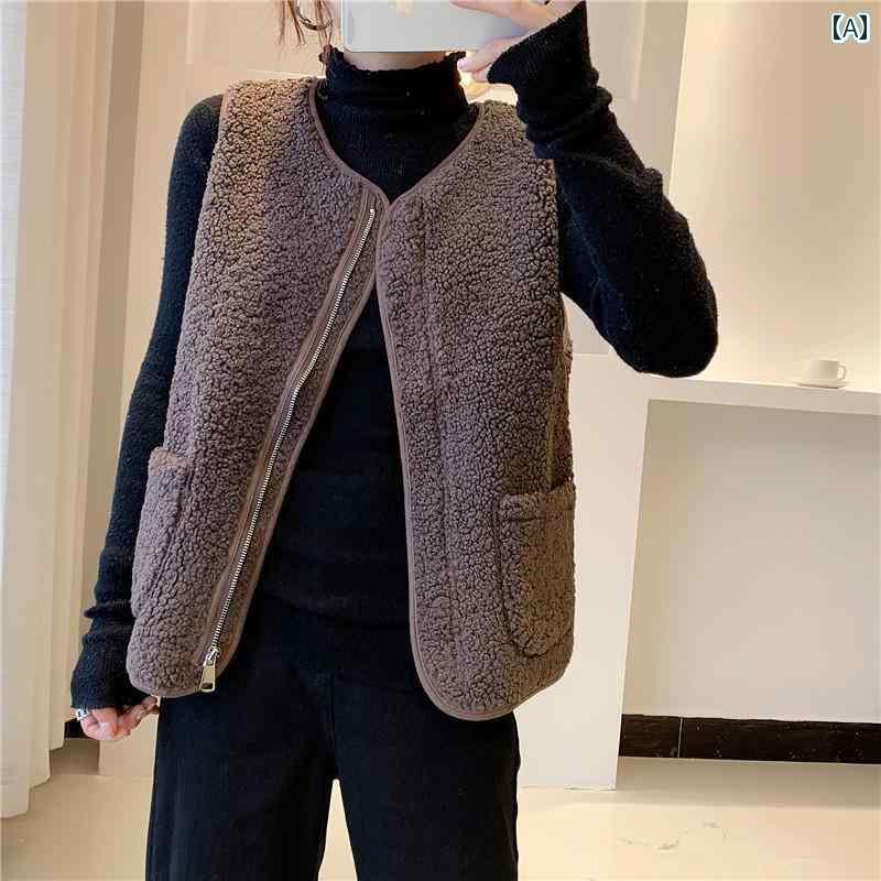 ボアベスト レディース おしゃれ ぬいぐるみ 韓国 ゆったり 秋冬 チョッキ ジップアップ ボタン ラウン..