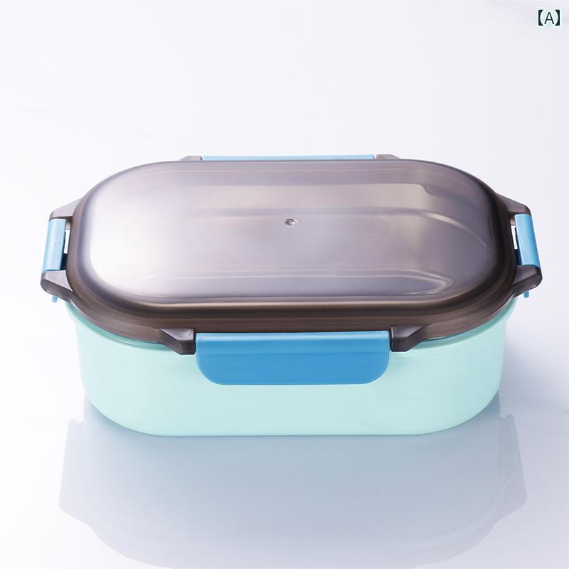 弁当箱 ステンレス 304 子供 学生 ランチボックス 遠足 食堂 断熱 密封 箸 スプーン 袋 セット 単品 1層 北欧 シンプル 長方形 大容量 青 ピンク 緑