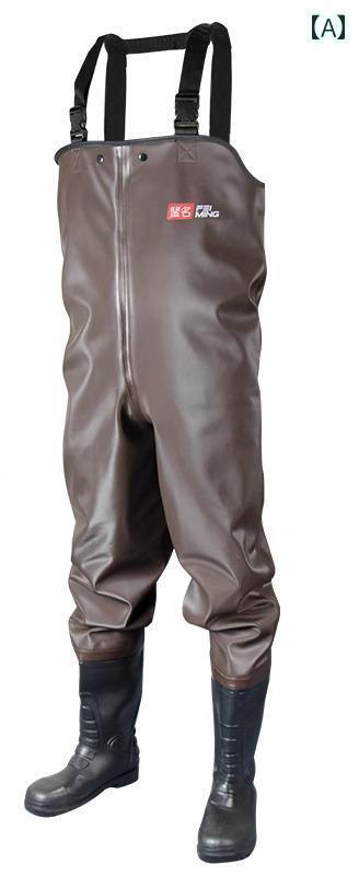 ウェーダー 釣り 防水 胴付長靴 チェストハイ 作業着 一体型 裏地 暖かい 冬 防寒 厚 内ポケット 簡単着脱 アウトドア 農業 水産 水場仕事 茶