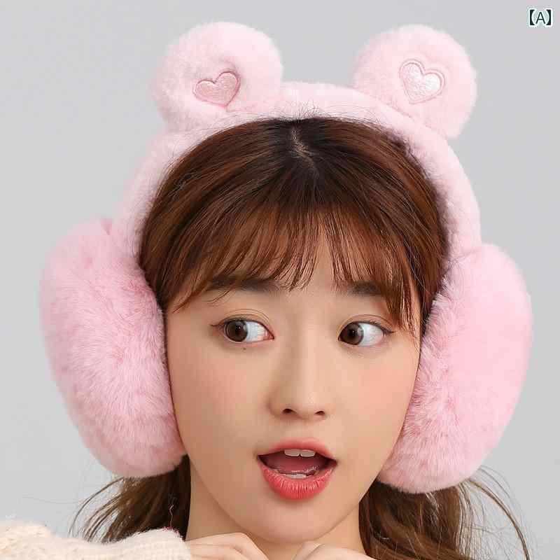 イヤーマフ 大人 レディース 冬 韓国 耳当て 折りたたみ 白 ピンク グレー うさぎ くま ハート ファー ふわふわ 防風 防寒 保温 暖かい レジャー ショッピング かわいい