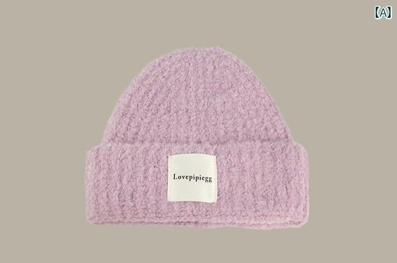 ニット帽子 レディース あったか 冬 韓国 ファッション ウール アウトドア キャンプ ゆったり 秋 カジュアル 防寒 暖かい シンプル 紫 緑 黒