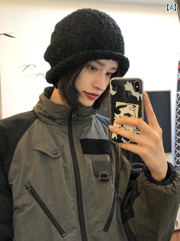 楽天おうち健康生活ニット帽子 レディース あったか 冬 韓国 ファッション ウール アウトドア キャンプ ゆったり ストレッチ性 秋 カジュアル 防寒 シンプル 黒 白 グレー