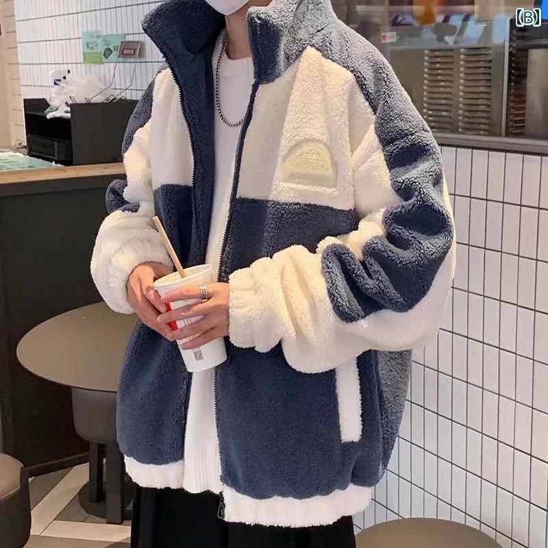 ボアジャケット メンズ 冬 あったか アウター フリース ジャケット 秋 厚手 ウール コート 丈 ゆったり 大きめサイズ ジップアップ 白 青