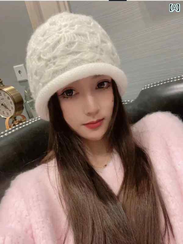 楽天おうち健康生活ニット帽子 レディース あったか 冬 厚手 ウール アウトドア キャンプ 小顔効果 秋 おしゃれ 防寒 暖かい 花 柄 茶 白 グレー