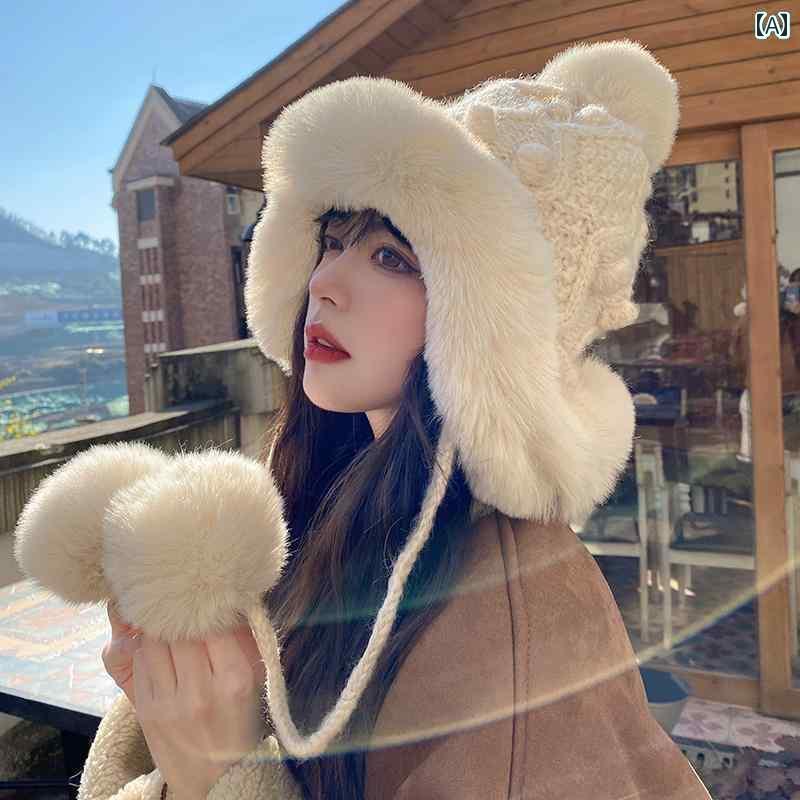 楽天おうち健康生活フードウォーマー レディース 秋冬 帽子 耳あて あったか 厚手 防寒 小顔効果 もこもこ ファーボール 裏ボア アウトドア サイクリング かわいい ベージュ グレー 白