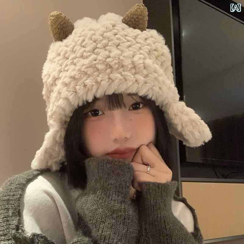 楽天おうち健康生活フードウォーマー レディース 秋冬 帽子 あったか 厚手 防寒 もこもこ 小顔効果 アウトドア サイクリング 韓国 かわいい 子羊 ベージュ アイボリー ピンク