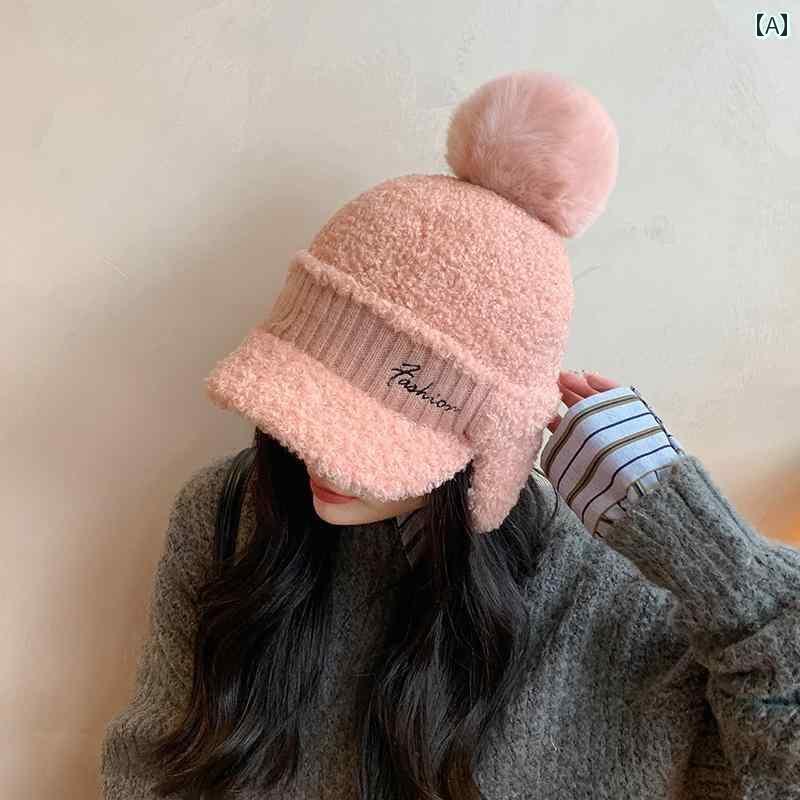楽天おうち健康生活フードウォーマー レディース 秋冬 帽子 つば 耳あて あったか 厚手 防寒 もこもこ アウトドア サイクリング ウール かわいい 英字 ピンク カーキ 黒