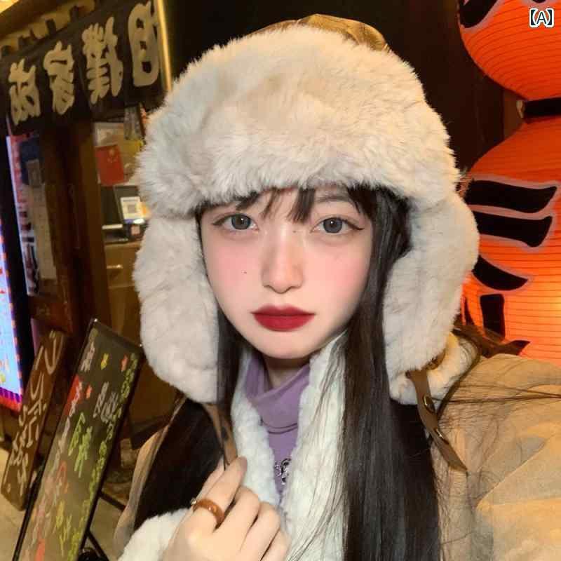 フードウォーマー レディース 耳の 隠れる 帽子 冬 サイクリング 暖かい 防寒 厚手 韓国 レトロ 小顔効果 かわいい もこもこ アウトドア 屋外 茶 青 グレー シンプル