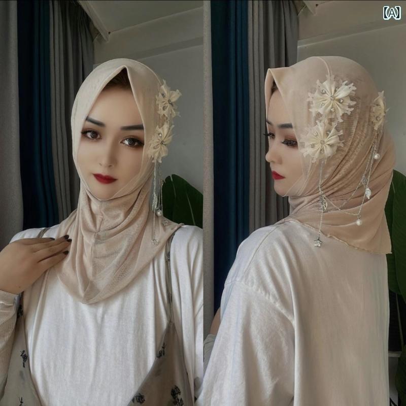 ムスリム ヒジャブ レディース 春夏 二層 メッシュ ソフト スカーフ ウエディング エスニック おしゃれ..