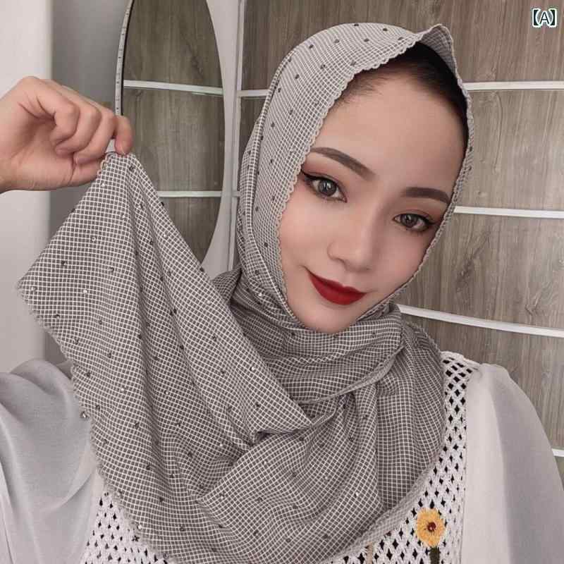 ムスリム ヒジャブ レディース 春秋 帽子 スカーフ エスニック おしゃれ カジュアル チェック グレー ..