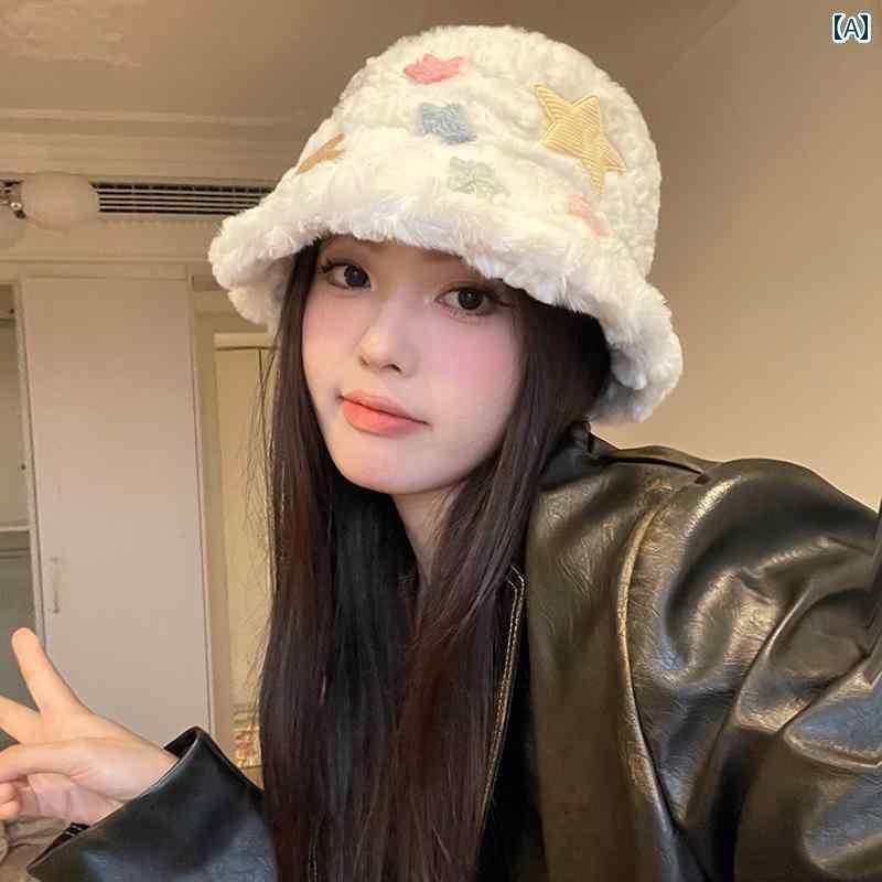 楽天おうち健康生活レディース 帽子 おしゃれ 秋冬 もこもこ バケハ バケットハット あったか 厚手 防寒 防風 柔らかい 小顔効果 耳 隠れる 旅行 アウトドア 星 白 ベージュ 茶