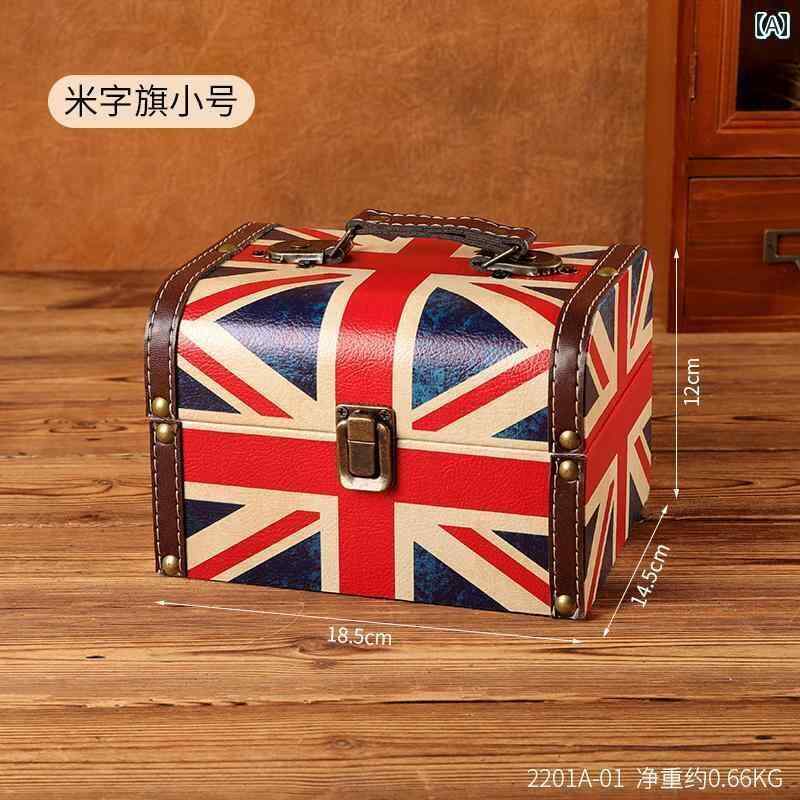 小物入れ 木 蓋 収納ボックス アンティーク調 レザー 合金 持ち手 ポータブル 大容量 おしゃれ ユニオ..