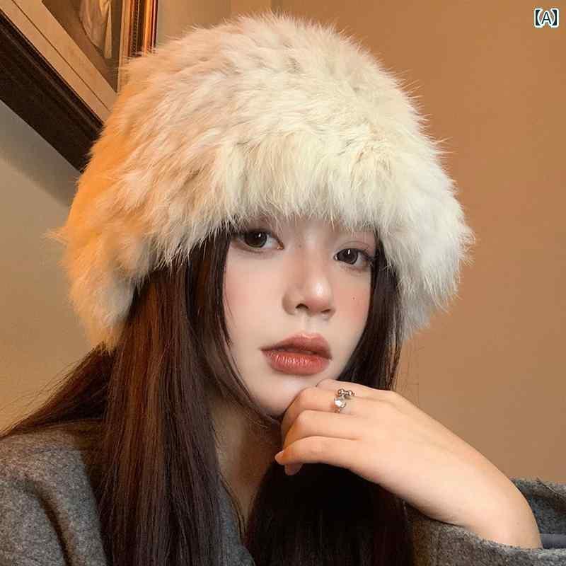 楽天おうち健康生活レディース 帽子 おしゃれ 秋冬 もこもこ ハット 防寒 あったか 小顔効果 耳 隠れる ウール ニット ファー 旅行 アウトドア 韓国 白 青 グレー