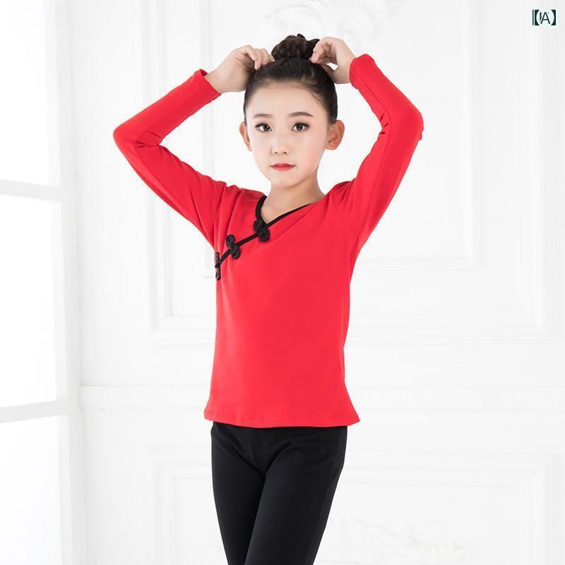 バレエ レオタード 子供 練習 女の子 スカート 新体操 ダンス パフォーマンス ストレッチ レッスン 秋冬 綿 長袖 赤 ピンク 緑