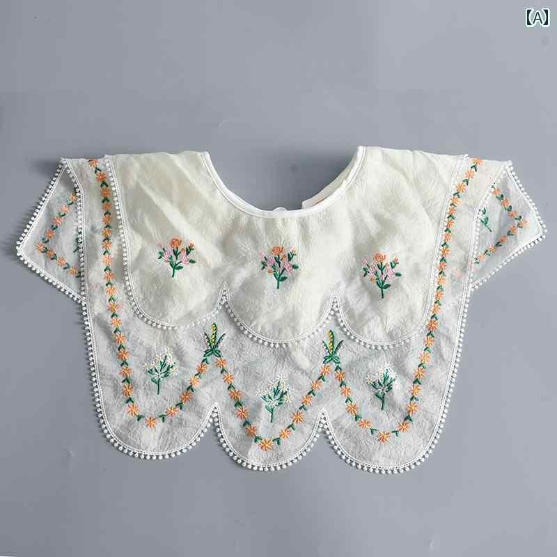 付け襟 レディース 二層 花 刺繍 多 装飾 フェイクカラー 韓国 かわいい リボン レディース 女の子 女の子 白 黒 着回し 繊細 ショッピング カフェ ランチ オールシーズン