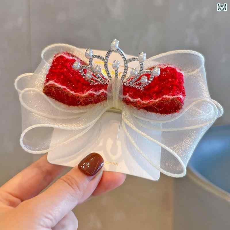 ヘアアクセサリー リボン 子供 女の子 プリンセス 頭飾り クリップ 小物 オールシーズン 赤 ピンク か..