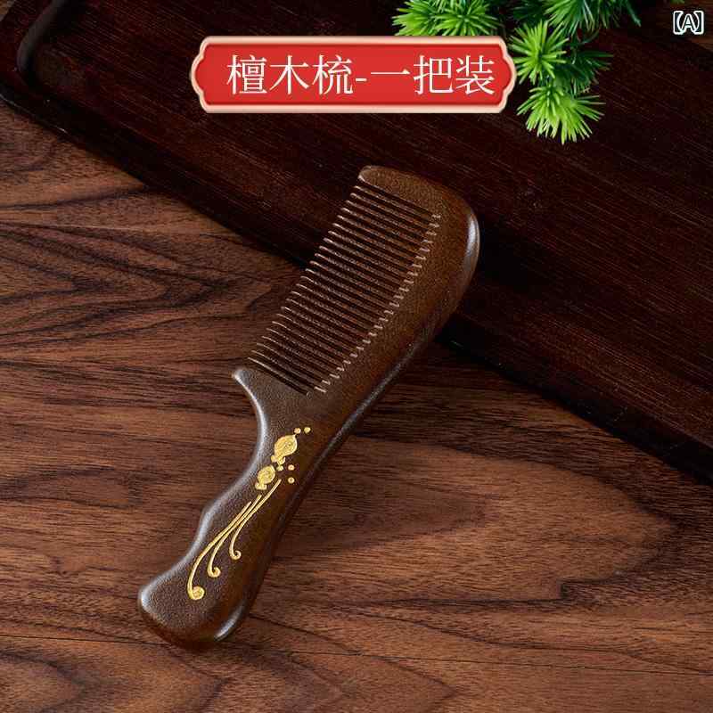 櫛 くし メンズ レディース 白檀木 ストレート ヘア コーム マッサージ ヘッド ロング ブラウン