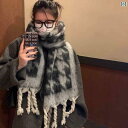 マフラー レディース 千鳥格子 チェック柄 スカーフ 冬 暖かい 防寒 厚手 ショール 黒 グレー かわいい ストール 韓国 普段使い(4)