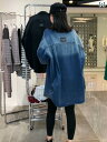 シャツ レディース 長袖 春秋 トップス ロング デニム 襟 ボタン ポケット ゆったり アメリカン レトロ カジュアル シンプル おしゃれ グラデーション 青...