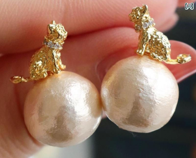 猫 ピアス ノンホール 韓国 大人 レディース アクセサリー スタッド 金メッキ パール シルバー925 小さ..