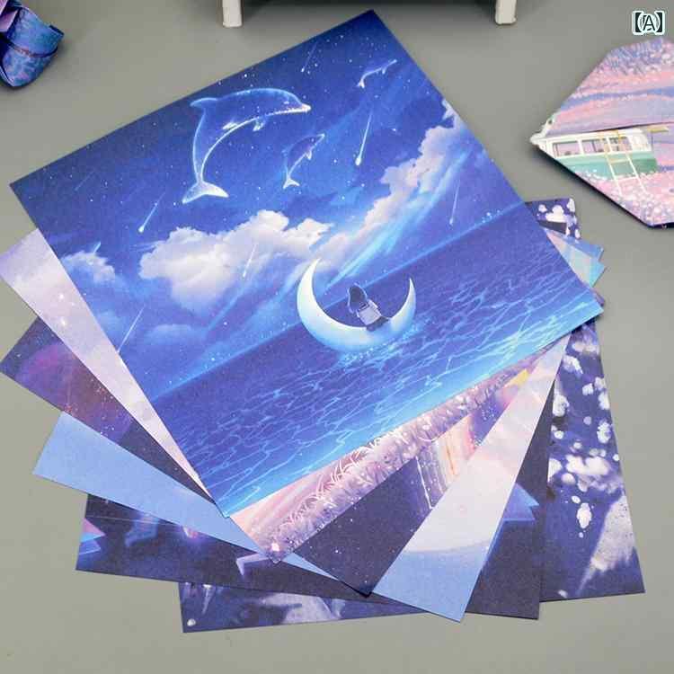 折り紙 おしゃれ 両面 プリント 海 イルカ 幻想 ファンタジー 正方形 遊び 家 手先 ピンク 紫 青 景品 ギフト 15cm