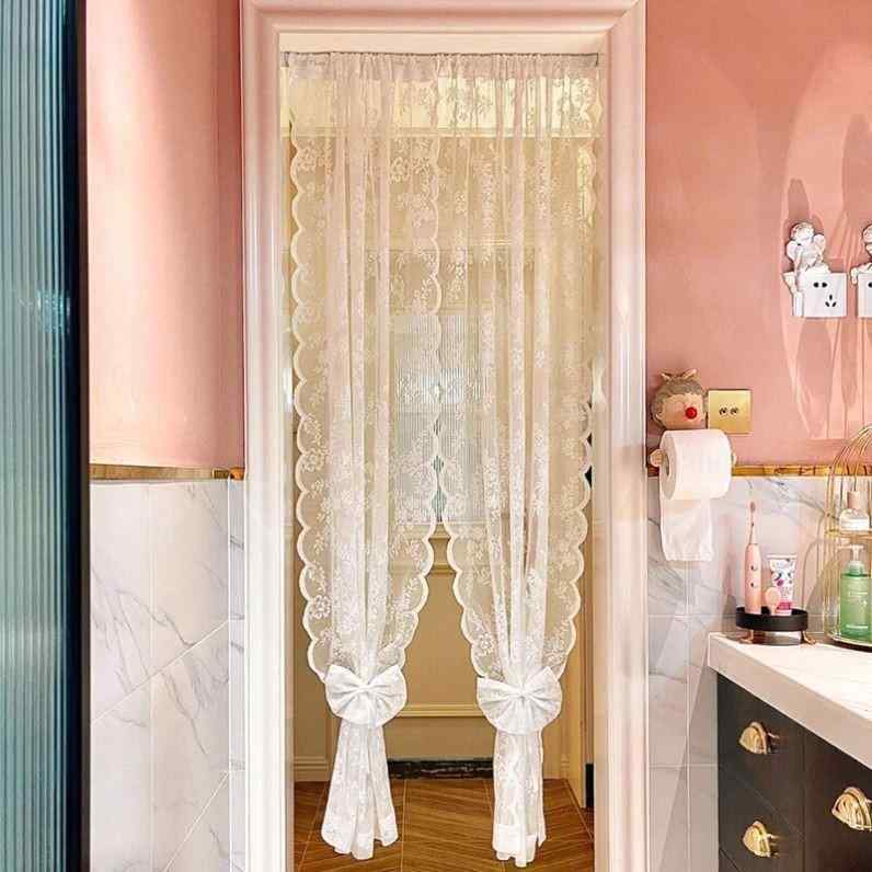 のれん レース 目隠し きれいめ ドアカーテン 寝室 パーティーション リビングルーム 窓 出窓 シースルー 透け感 両側ウェーブ 日よけ 白 花柄