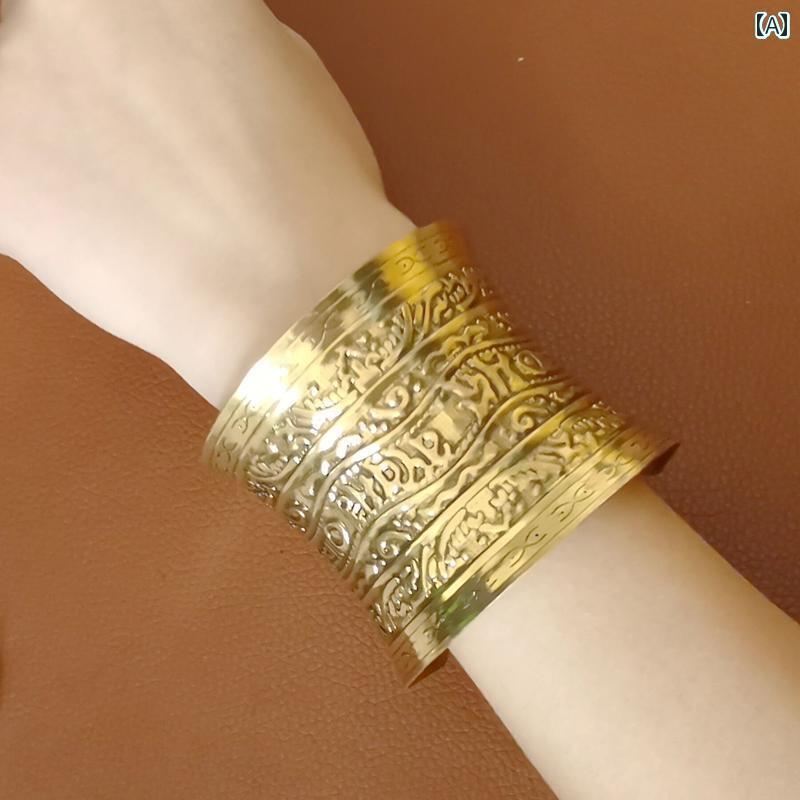 バングル レディース メンズ アクセサリー ブレスレット 合金 太め 調節可能 レトロ エスニック 個性 ゴールド シルバー 2点セット ダンス パフォーマンス