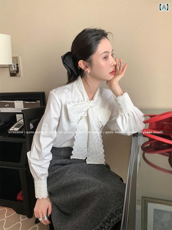 スリーブタイプ:レギュラー袖丈：長袖服装：ストレート衣服の詳細: リボン.レース.ストラップ.なのレディースシャツ