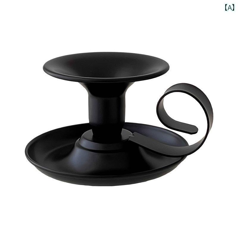 キャンドルスタンド アイアン シングル 手持ち テーパー 家庭 インテリア ダイニング ディナー テーブル 撮影 小道具 中世 アート レトロ おしゃれ シンプル 黒