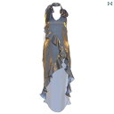 セクシー 服 魅力 ワンピース ホルターネック レディース 深い Vネック フリル 不規則 フィッシュテール スカート グラデーション ハイウエスト 夏 青(4)