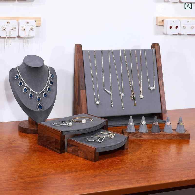 ディスプレイ アクセサリー 什器 スタンド ホルダー ピロー 展示 ウォールナット ジュエリー デ ネックレス イヤリング 指輪 ブレスレット 収納 装飾 品 グレー