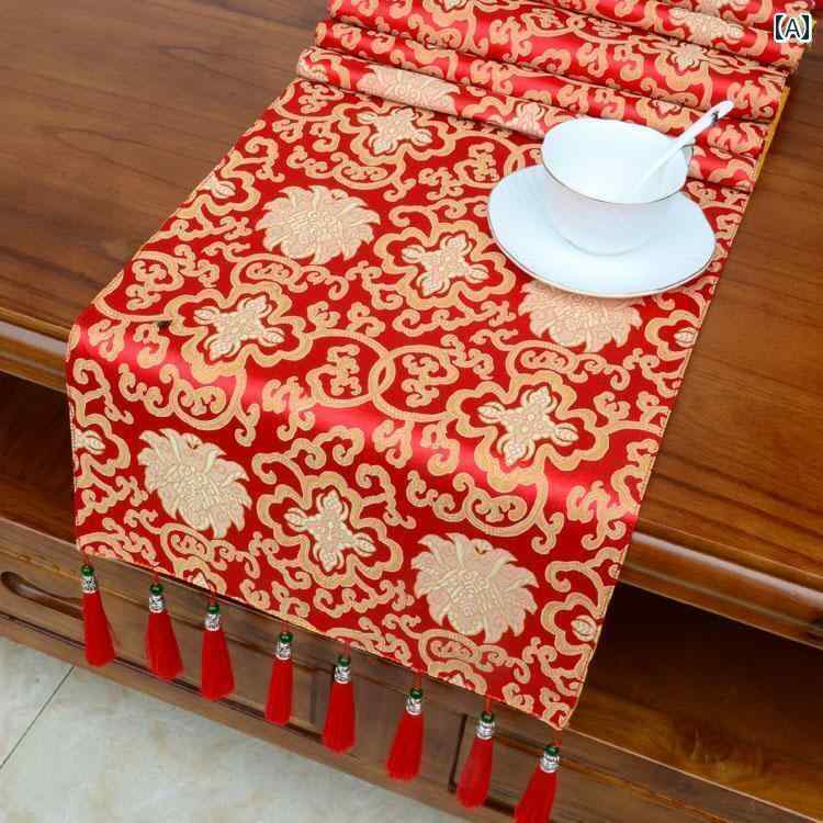 テーブル ランナー おしゃれ コーヒー テレビキャビネット チャイナ風 レトロ クロス ロング ホーム ホテル ベッド 飾り 花 タッセル エスニック 民族 赤 青 黄