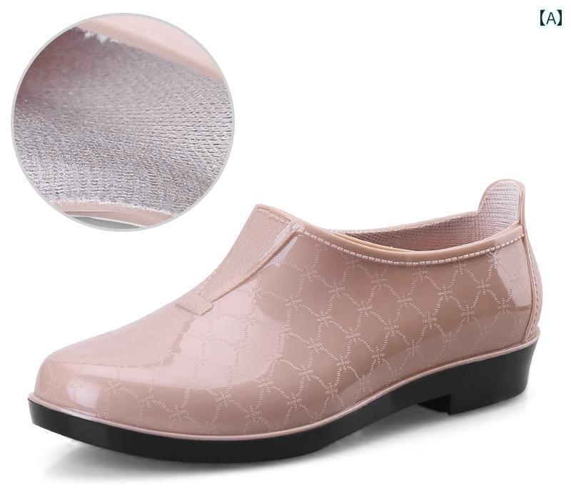 レインシューズ レディース 通勤 レインブーツ ショート フラットシューズ 大人 滑りにくい ゴム レディース きれいめ 中敷き ベージュ 赤 緑 PVC