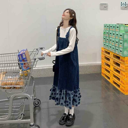 ジャンパースカート 大人 デニム 韓国 レディース 春秋 ロング丈 ノースリーブ ワンピース 切り替え カットオフ ハイウエスト Aライン ゆったり 体型カバー カジュアル かわいい 青 大きめサイズ ジャンパースカート 大人 デニム 韓国 レディース 春秋 ロング丈 ノースリーブ ワンピース 切り替え カットオフ ハイウエスト Aライン ゆったり 体型カバー カジュアル かわいい 青 大きめサイズ