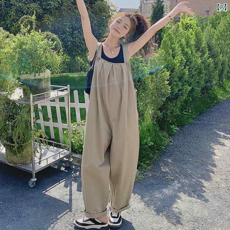サロペット オールインワン パンツ レディース 夏 春秋 韓国 つぎ ゆったり マタニティ 体型カバー ポケット ボタン カジュアル ストリート カーキ ピンク