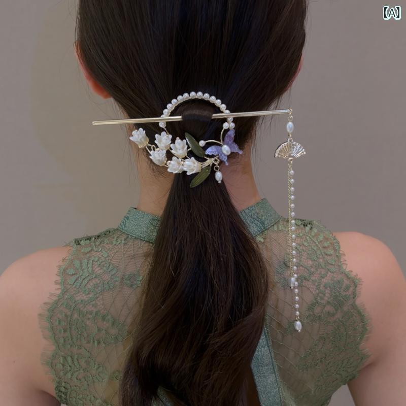 かんざし 普段使い おしゃれ レディース 髪飾り 一本 ヘアピン アクセサリー スティック 簪 留め アレンジ 扇 パール 蝶 花 スズラン チャーム 揺れる ...