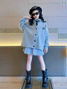 子供 ワンピース 女の子 春秋 キッズ ジュニア シャツ 襟 ネクタイ カーディガン スカート ミニ丈 カレッジ シンプル おしゃれ 青 グレー(4)