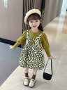 ジャンパースカート 女の子 ワンピース 春秋 花柄 かわいい シンプル 緑 カジュアル 長袖 Aライン 綿 セット ジャンスカ 普段使い