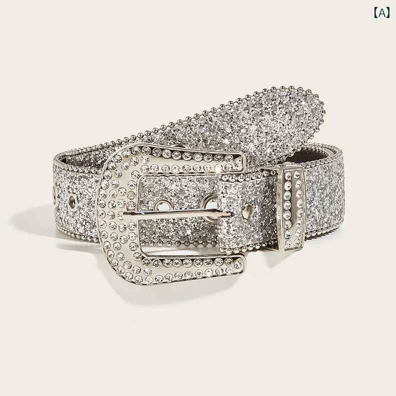 ベルト レディース おしゃれ キラキラ ラインストーン エレガント クール サブカルチャー パンク 装飾 ..